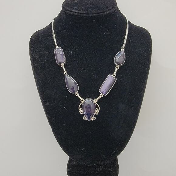 Elegant Silver Pendant Necklace with Purple Stone - 22" Sterling Silver - Picture 3 of 8